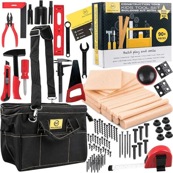 Maluvrian Construction Toys Kids Tool Set Building Kit with Real Tool Bag 90Pcs - Picture 7 of 10